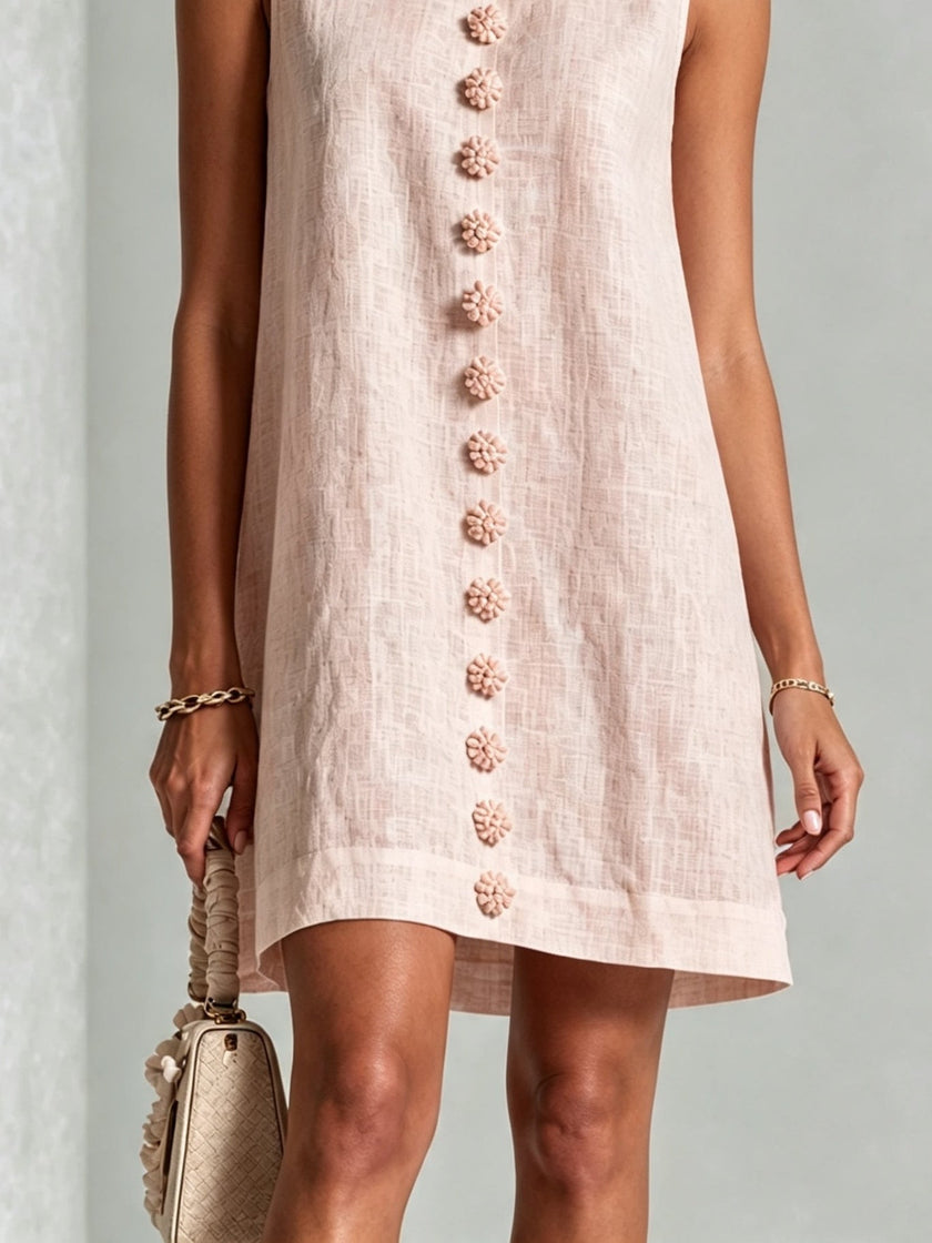 Bianca — Vestido Curto sem Mangas com Botões Florais