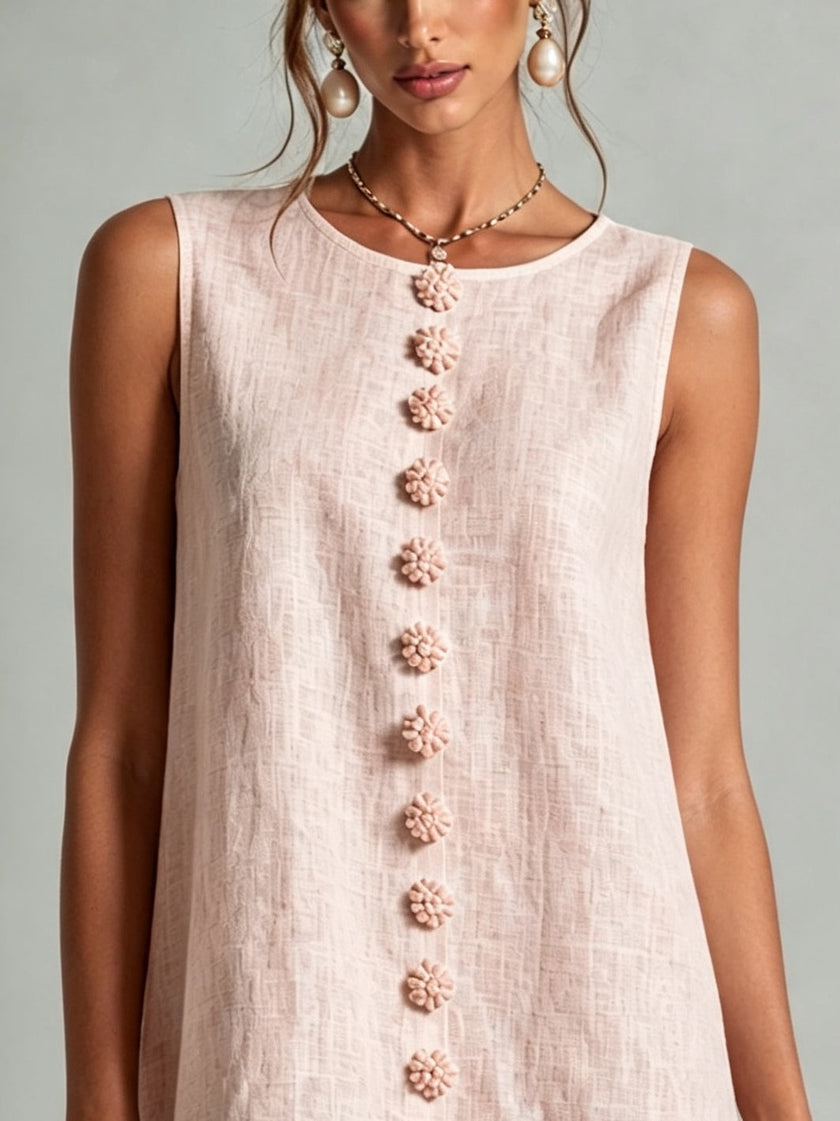 Bianca — Vestido Curto sem Mangas com Botões Florais