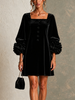 Celina — Vestido Curto com Decote Quadrado e Punhos com Folhos