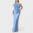 Vestido de cetim assimétrico feminino
