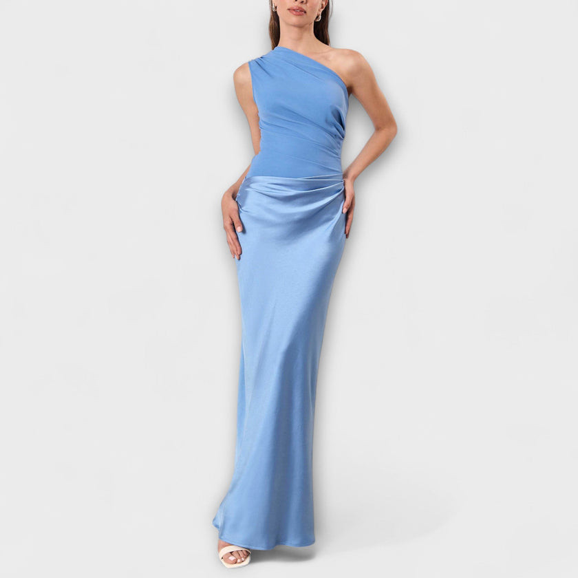 Vestido de cetim assimétrico feminino