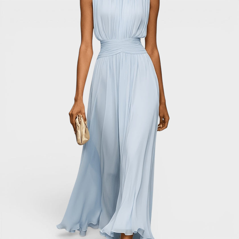 Vestido Maelle em chiffon com cintura drapeada e elegância fluida