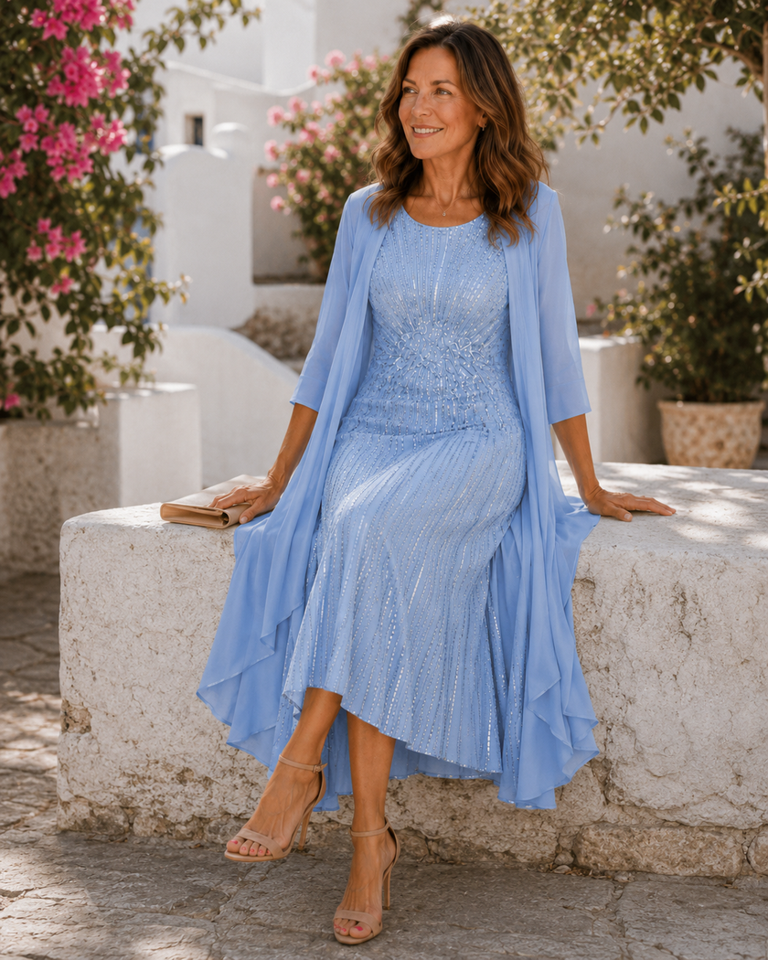 Estela | Vestido com Brilho e Sobreposição
