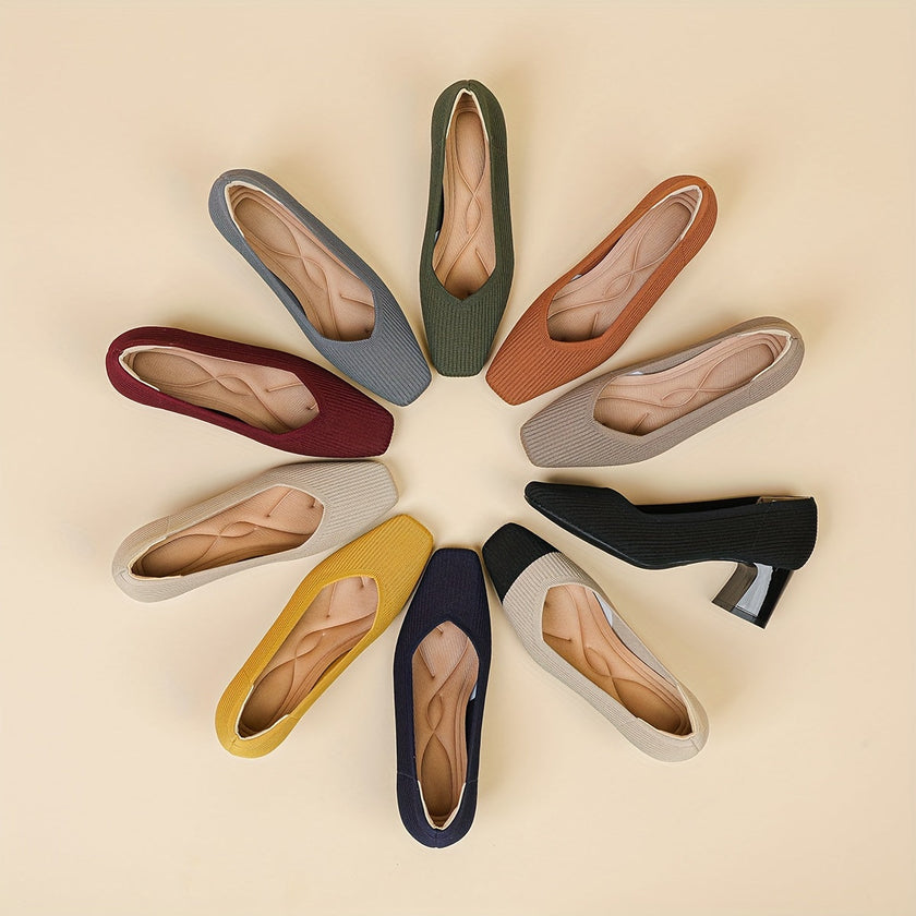 Mirela – Sapatos de salto bloco com linhas minimalistas