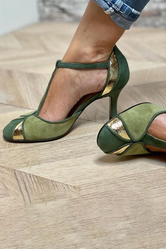 Taviana - Escarpins em patchwork com tira em T e biqueira fechada feminino