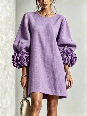 Filipa — Vestido Curto com Mangas Bufantes e Punhos Florais