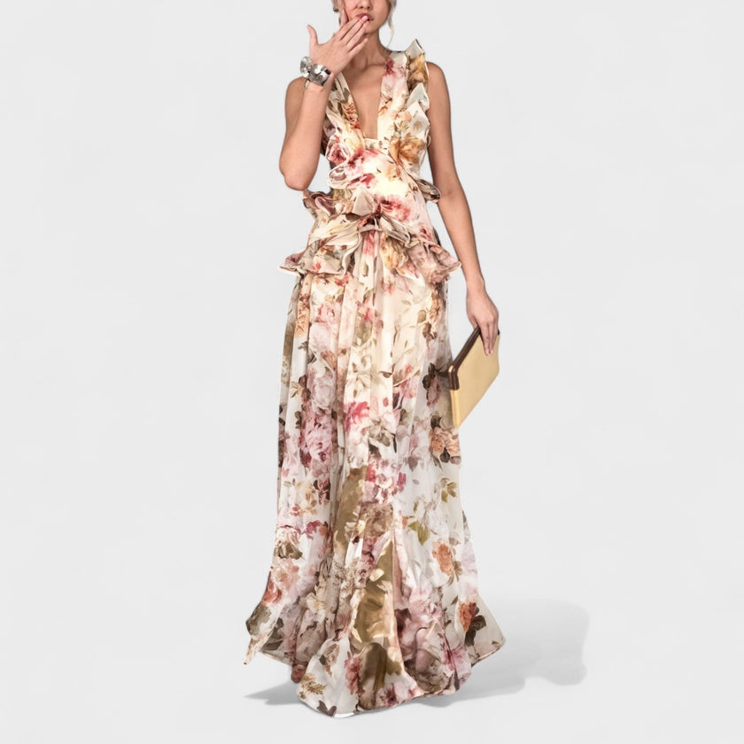 Vestido comprido com folhos feminino
