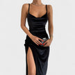 Vestido de veludo com fenda feminino