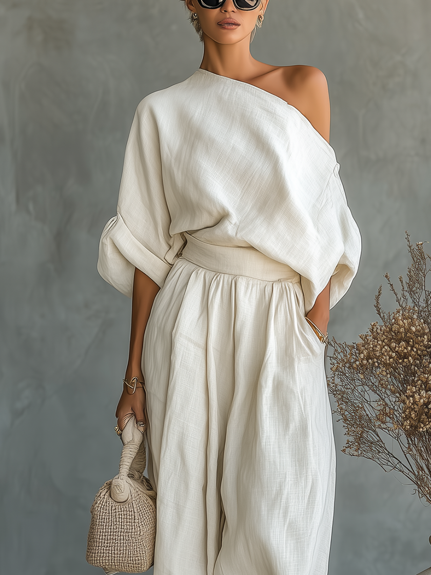 Lisa | Top suave com ombros à mostra e calças tapered
