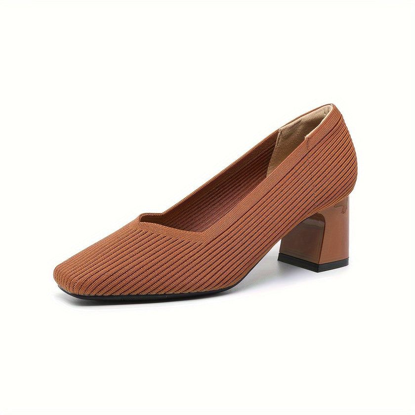 Mirela – Sapatos de salto bloco com linhas minimalistas