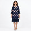 Clara | Vestido Azul Marinho às Bolinhas com Detalhe de Folhos