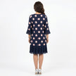 Clara | Vestido Azul Marinho às Bolinhas com Detalhe de Folhos