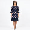 Clara | Vestido Azul Marinho às Bolinhas com Detalhe de Folhos