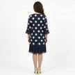 Clara | Vestido Azul Marinho às Bolinhas com Detalhe de Folhos