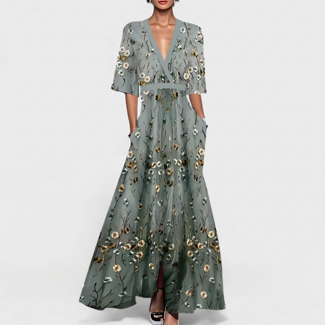Vestido maxi floral elegante feminino