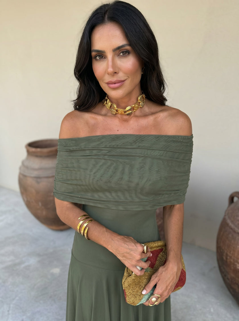 Inês | Vestido Maxi de Ombro Descoberto