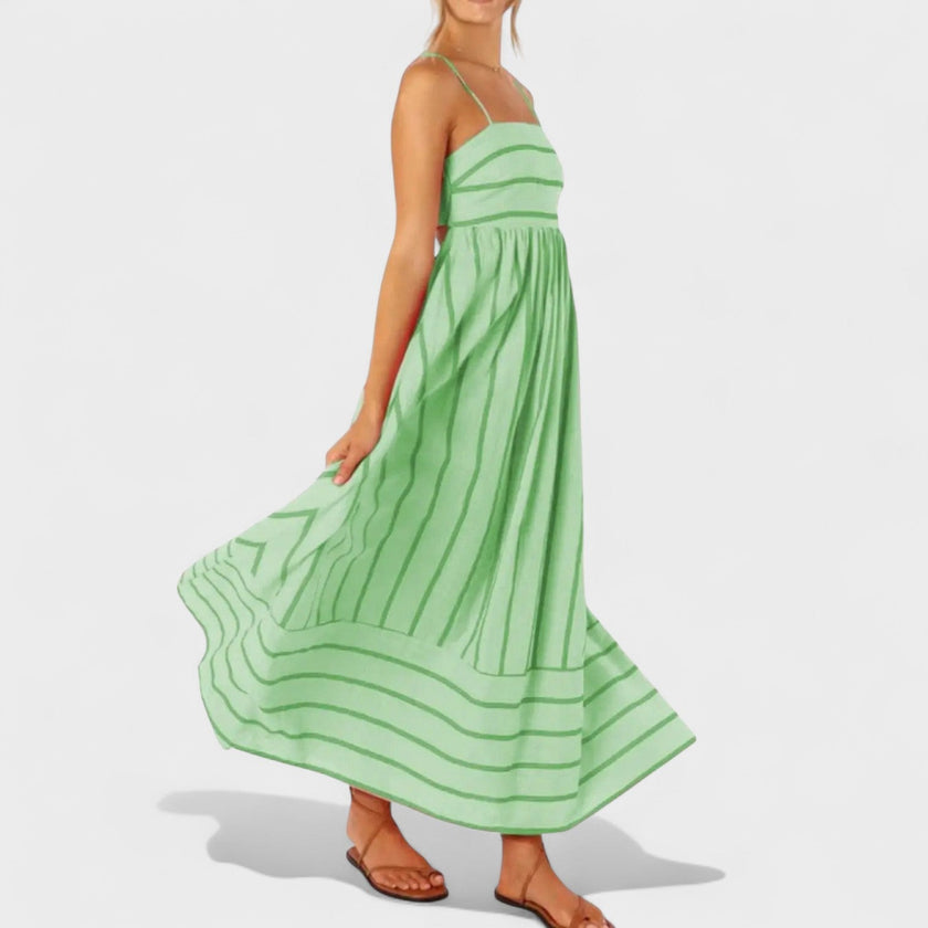 Vestido comprido às riscas feminino