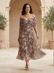 Camila | Vestido Midi Floral de Ombros Descobertos