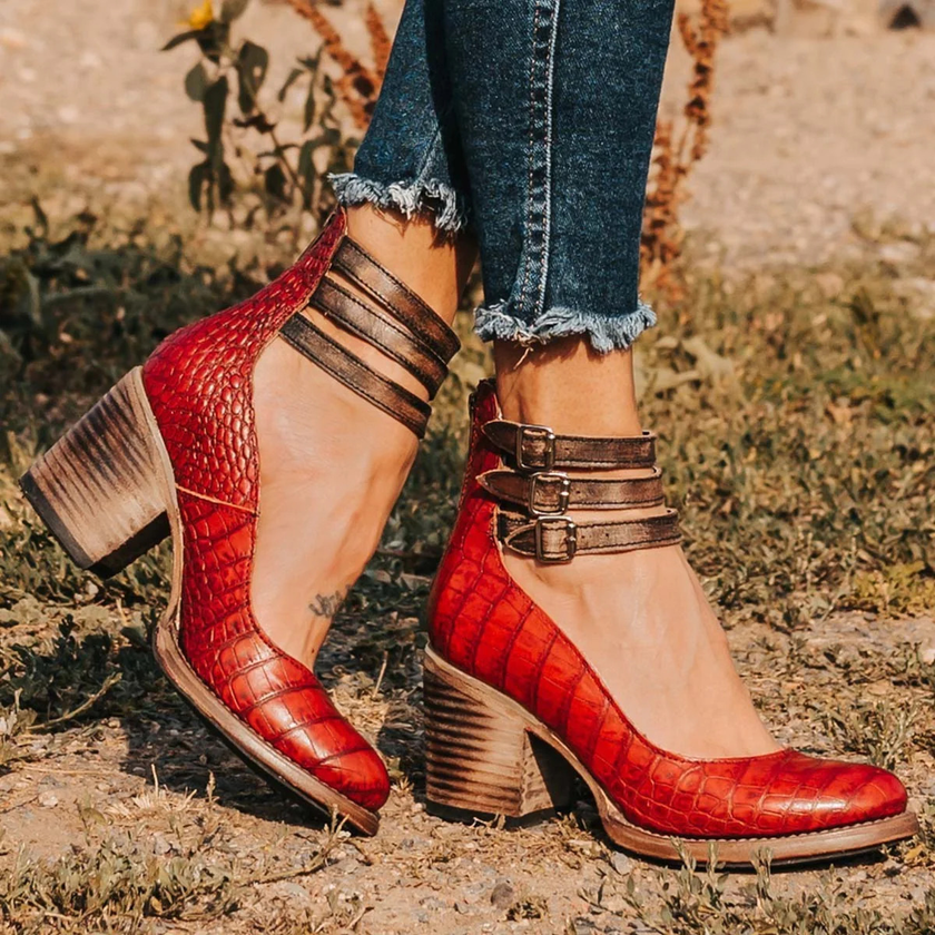 Sapatos de salto alto com tiras múltiplas e sola grossa feminino