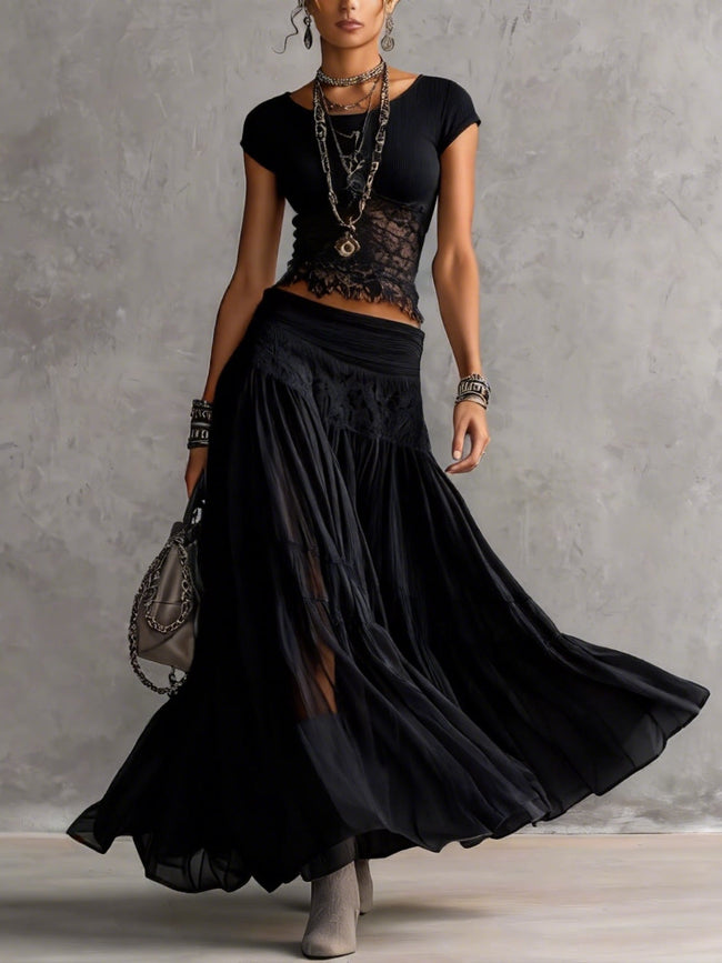 Matilde | Conjunto com renda e saia plissada