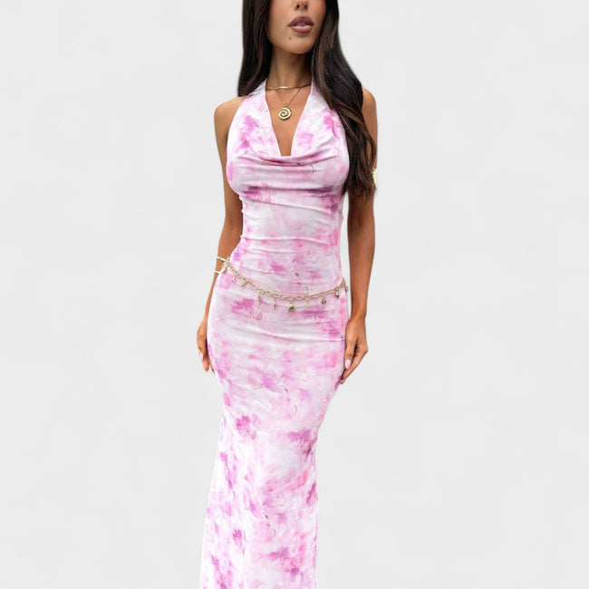 Vestido floral cor-de-rosa feminino