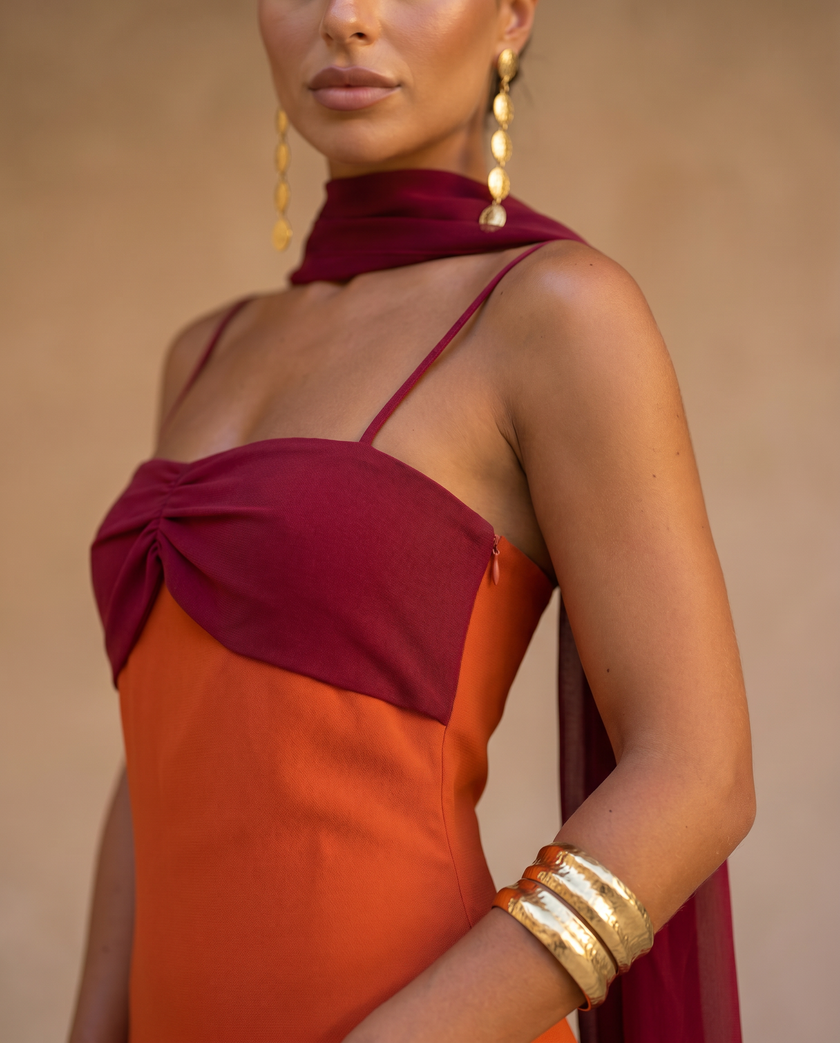 Vestido longo Amélia contraste sofisticado