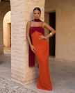 Vestido longo Amélia contraste sofisticado