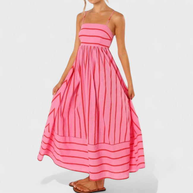 Vestido comprido às riscas feminino