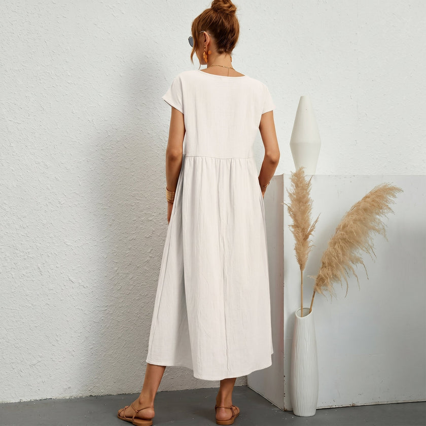 Inês | Vestido Midi em Algodão com Bolsos