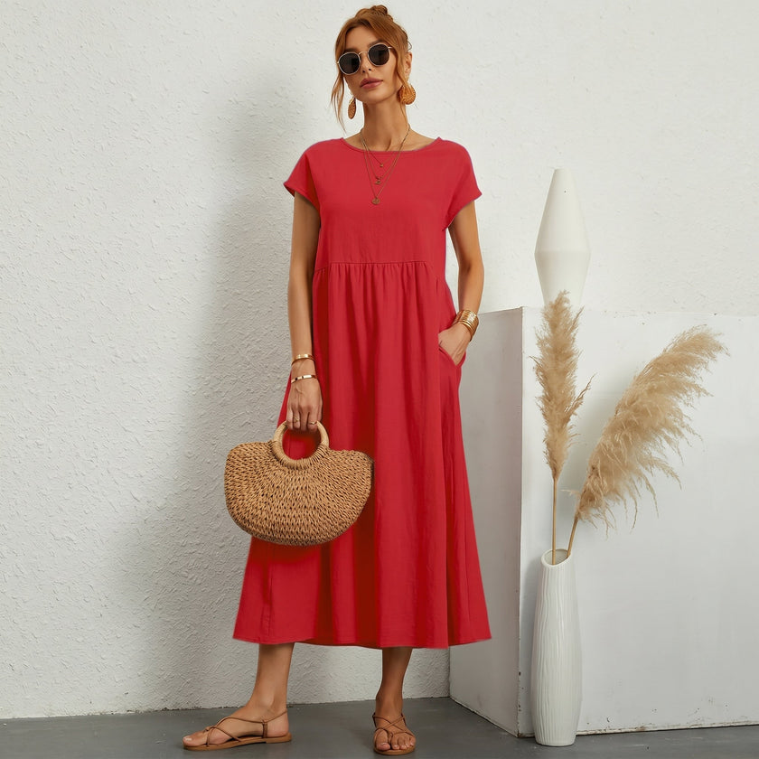 Inês | Vestido Midi em Algodão com Bolsos
