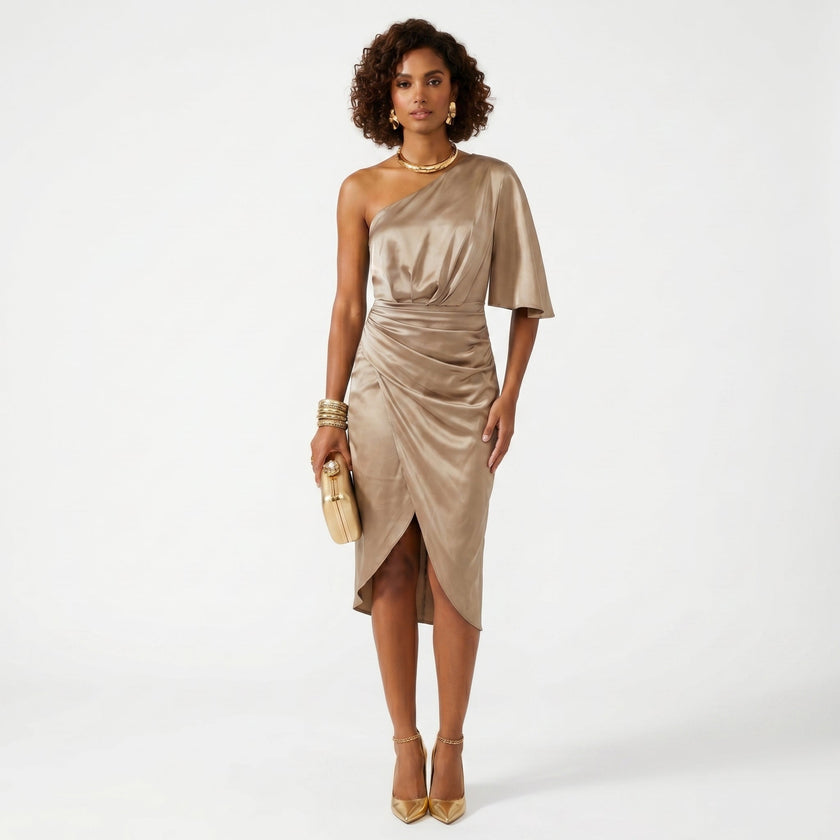 Cátia - Vestido com Brilho em Cetim