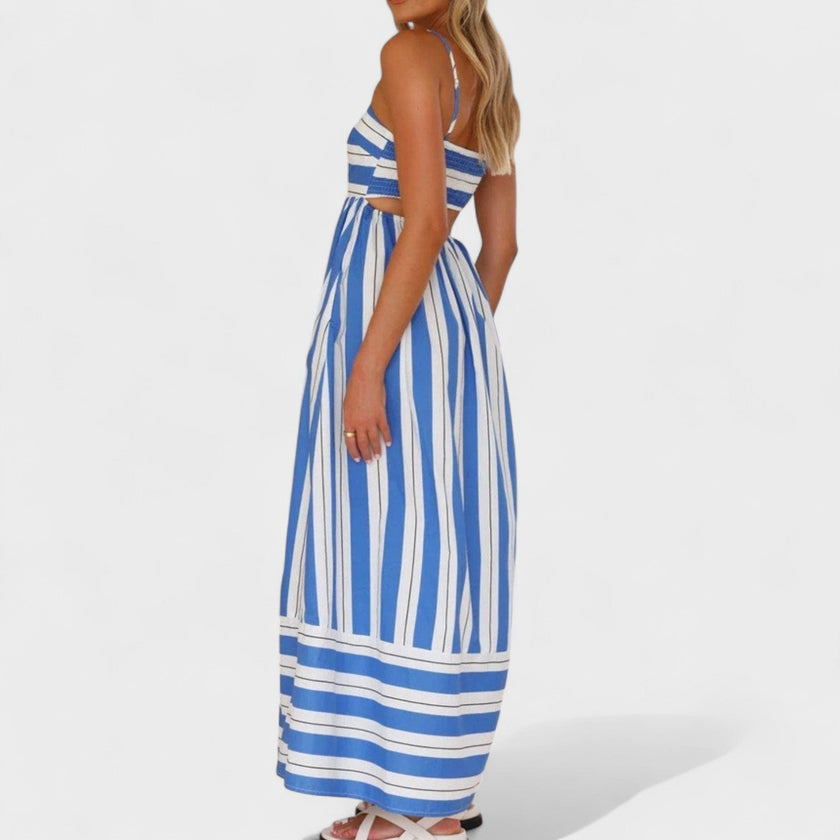 Vestido comprido às riscas feminino