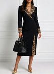 Elisa | Vestido Midi Elegante com Detalhes Leopardo