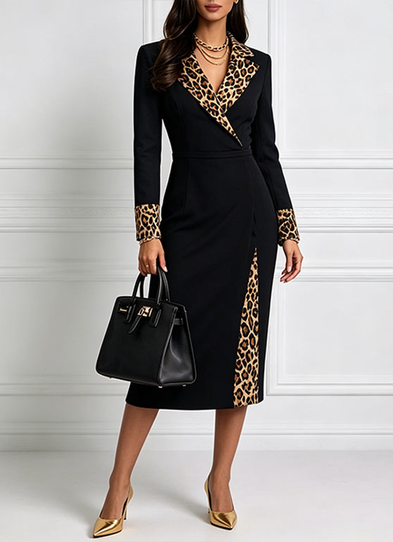 Elisa | Vestido Midi Elegante com Detalhes Leopardo