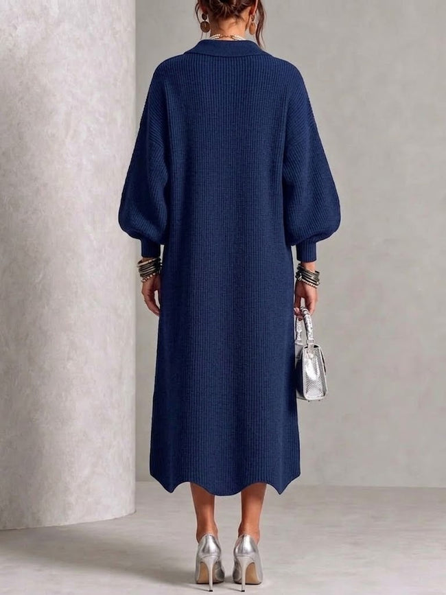 Madalena | Vestido Midi Elegante com Botões Dourados