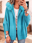 Lara – Cardigan de malha oversized com capuz de pelo