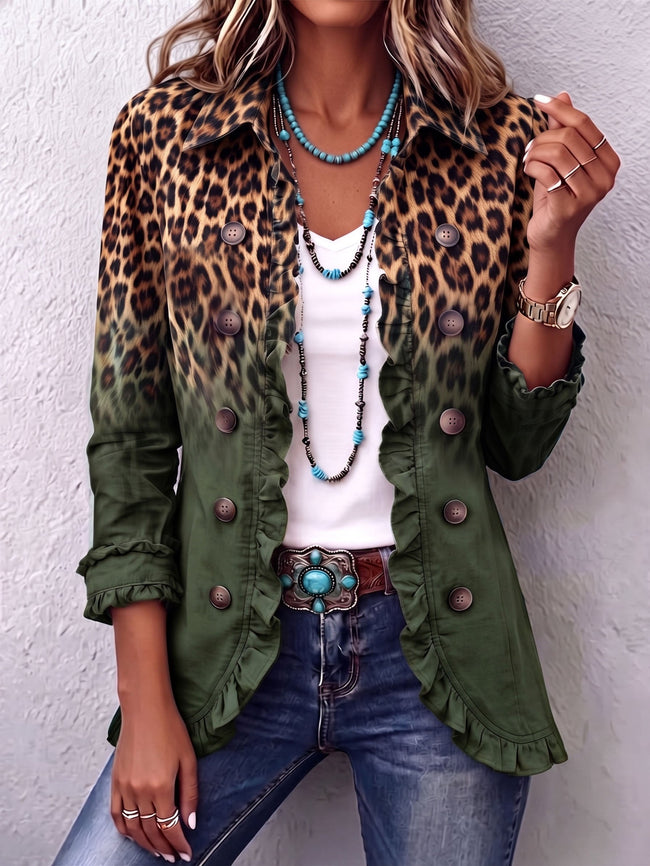 Lídia | Blazer leopardo verde com folhos