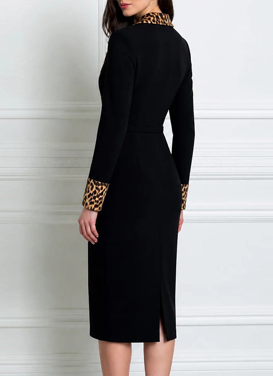 Elisa | Vestido Midi Elegante com Detalhes Leopardo