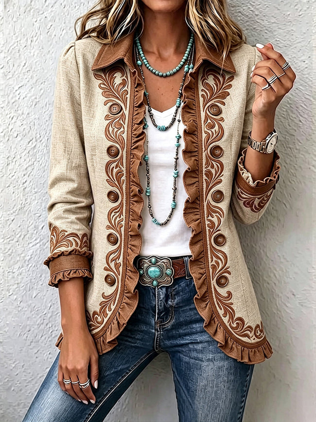 Natália | Casaco floral boho com folhos