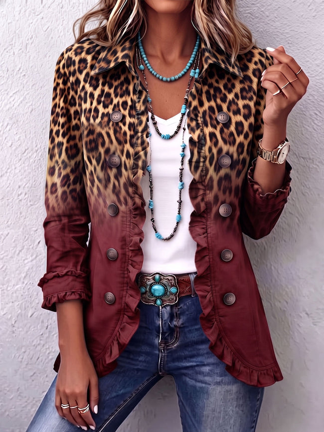 Olívia | Blazer leopardo vinho com folhos