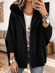 Lara – Cardigan de malha oversized com capuz de pelo