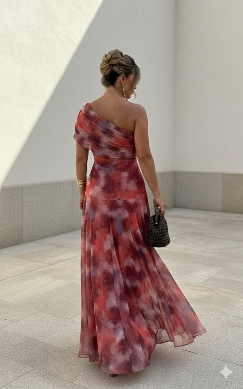 Vitória | Vestido Maxi Assimétrico de Caimento Fluido