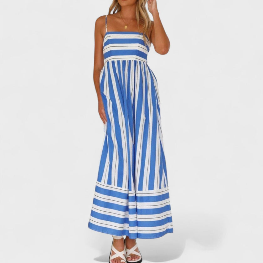 Vestido comprido às riscas feminino