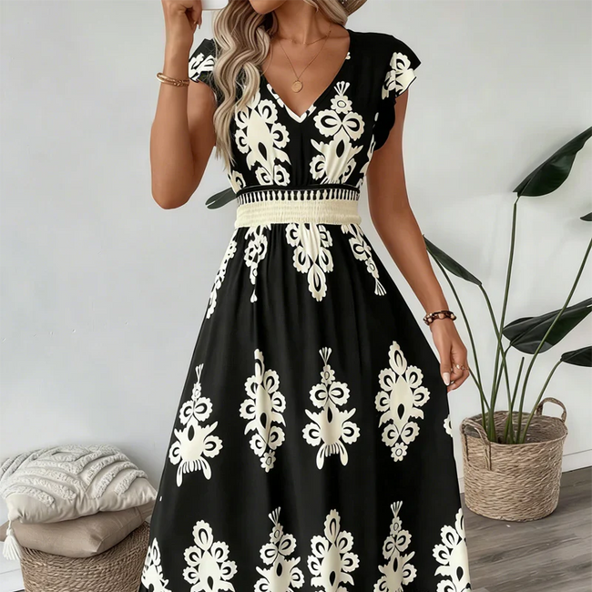 Candida - Vestido maxi barroco com decote em V