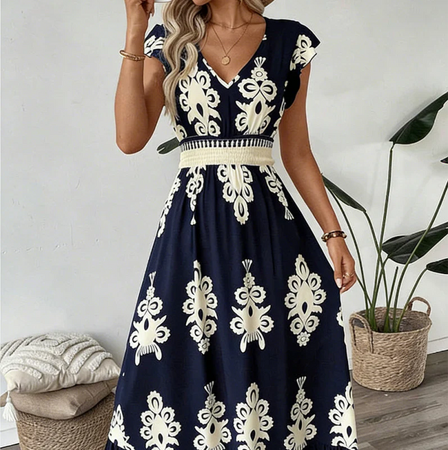 Candida - Vestido maxi barroco com decote em V