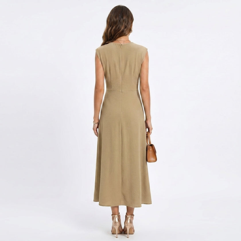 Emilia - Vestido maxi elegante sem mangas e gola redonda