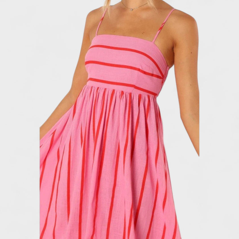 Vestido comprido às riscas feminino