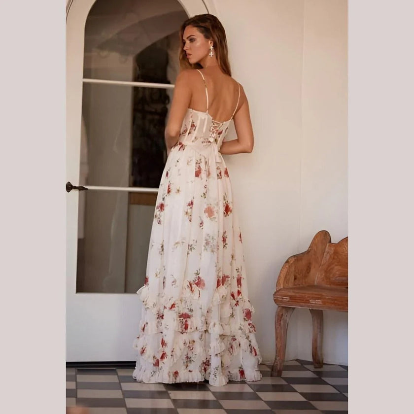 Vestido midi padrão floral feminino