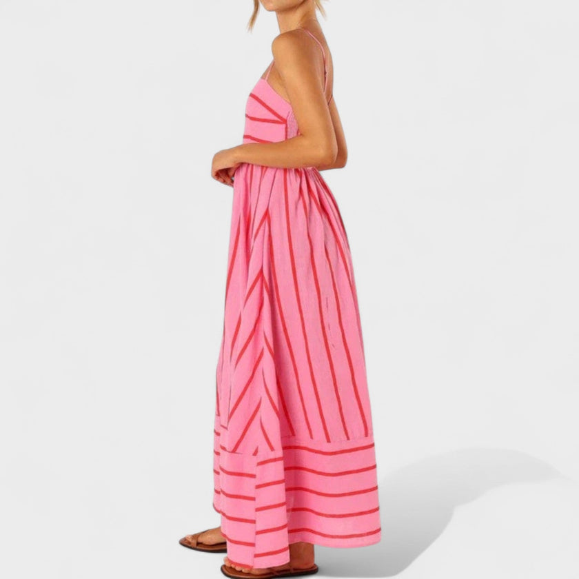 Vestido comprido às riscas feminino